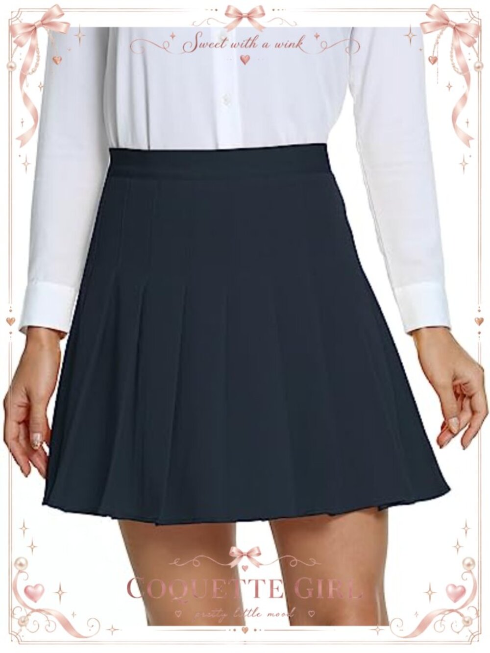 Women's Pleated High Waist Above Knee Skirt with Inner Shorts Uniform
